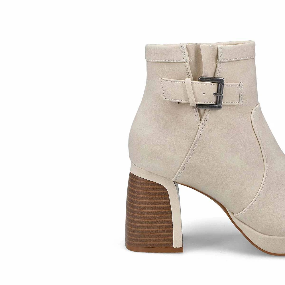 Womens Bree Platform Buckle Bootie - Cream