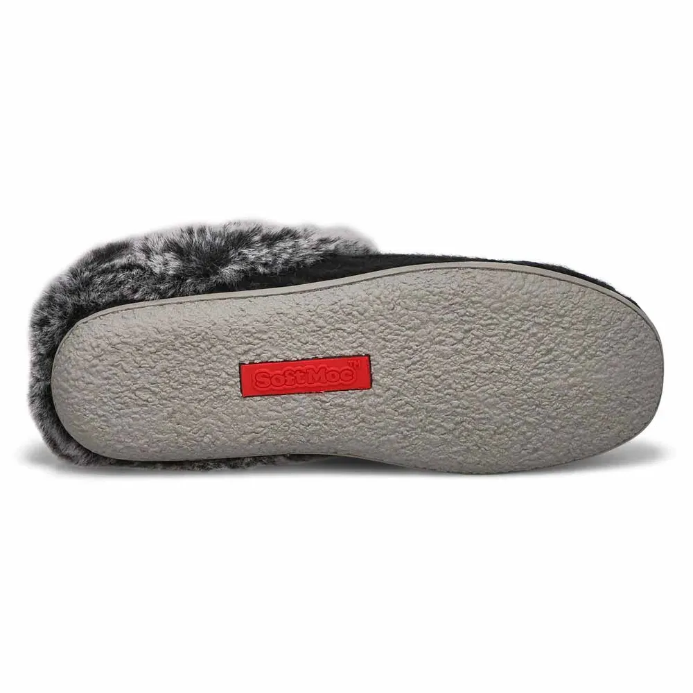 Womens Clipper Knit Faux Fur Slipper - Black