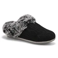 Womens Clipper Knit Faux Fur Slipper - Black