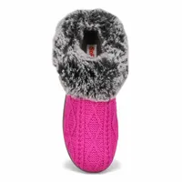 Womens Clipper Knit Faux Fur Slipper - Fuschia