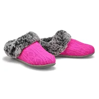 Womens Clipper Knit Faux Fur Slipper - Fuschia