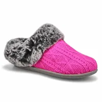 Womens Clipper Knit Faux Fur Slipper - Fuschia