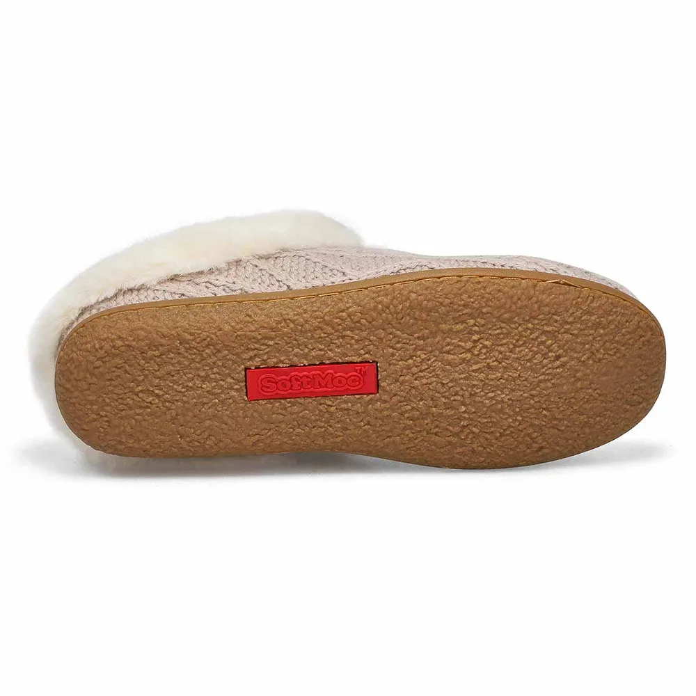 Womens Clipper Knit Faux Fur Slipper - Oatmeal