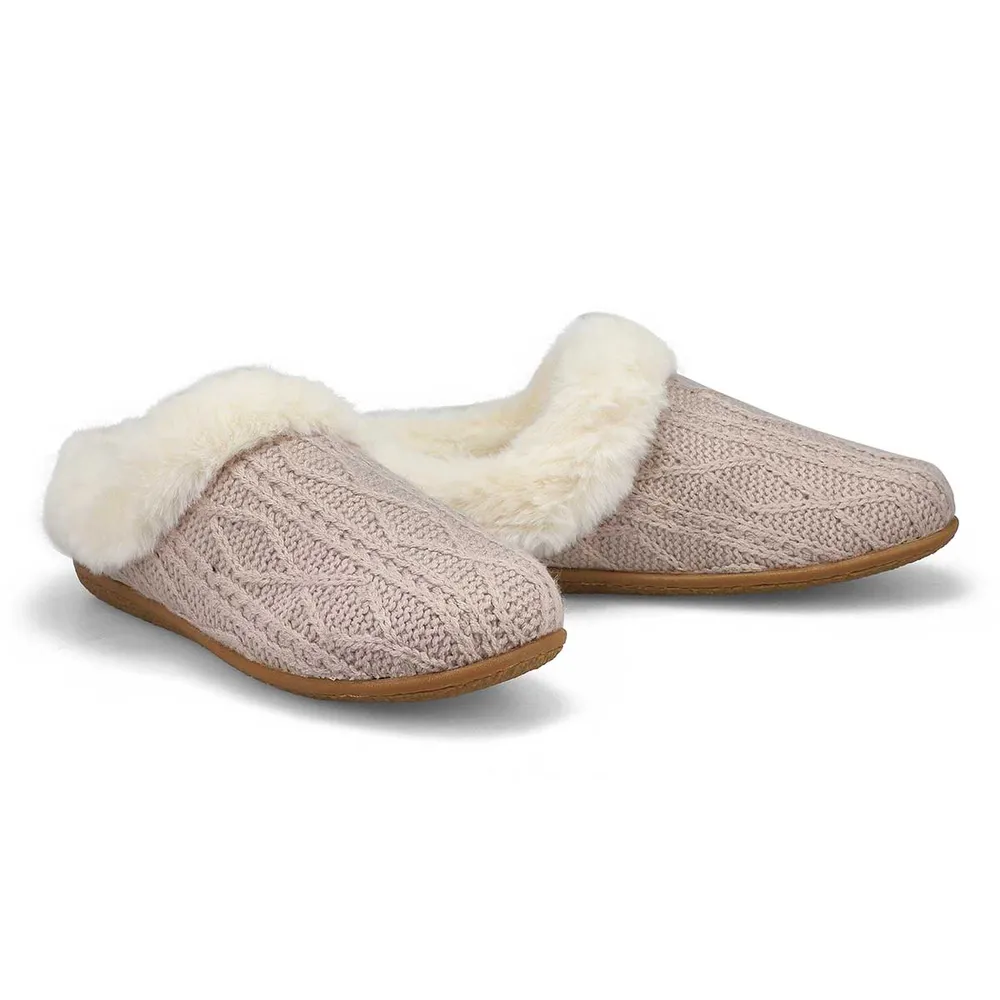 Womens Clipper Knit Faux Fur Slipper - Oatmeal