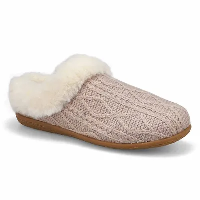 Womens Clipper Knit Faux Fur Slipper - Oatmeal