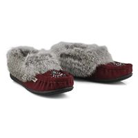 Womens Cute 5 Rabbit Fur SoftMocs - Burgundy