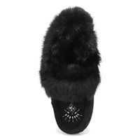 Womens Cute 5 Rabbit Fur SoftMocs - Black/Black