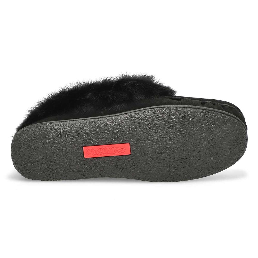 Womens Cute 5 Rabbit Fur SoftMocs - Black/Black