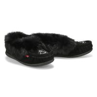 Womens Cute 5 Rabbit Fur SoftMocs - Black/Black