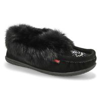 Womens Cute 5 Rabbit Fur SoftMocs - Black/Black