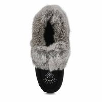 Womens Cute 5 Rabbit Fur SoftMocs - Black Grey