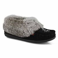 Womens Cute 5 Rabbit Fur SoftMocs - Black Grey