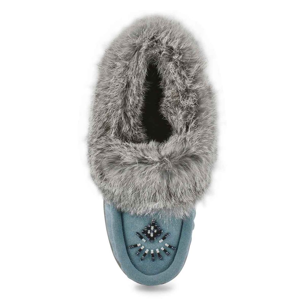 Womens Cute 5 Rabbit Fur SoftMocs - Blue