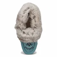 Womens Cute 5 Rabbit Fur SoftMocs - Blue