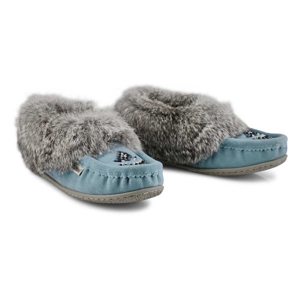 Womens Cute 5 Rabbit Fur SoftMocs - Blue