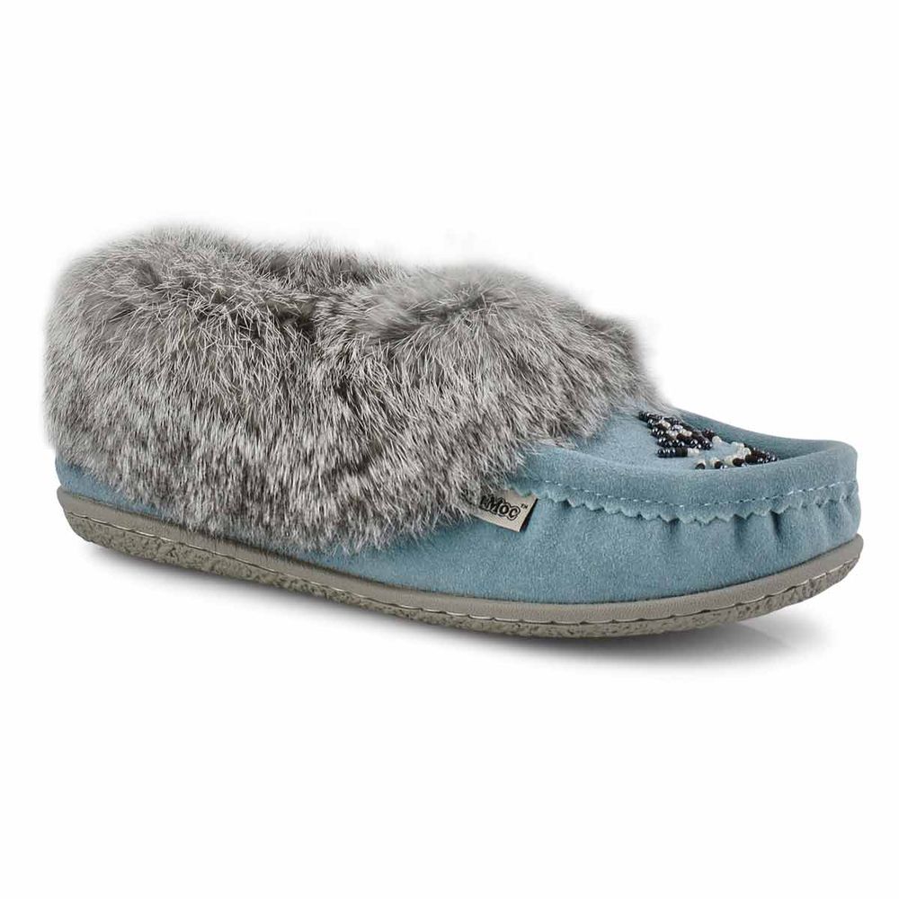 Womens Cute 5 Rabbit Fur SoftMocs - Blue