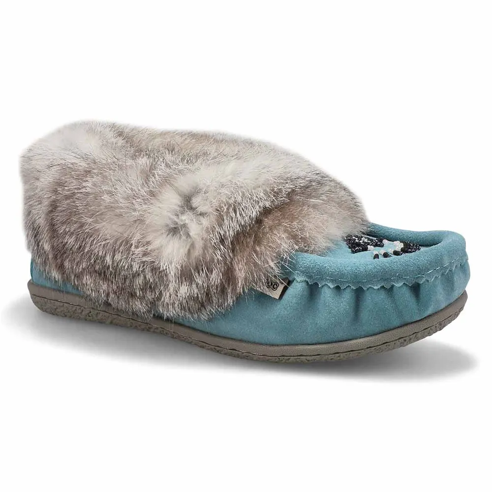 Womens Cute 5 Rabbit Fur SoftMocs - Blue