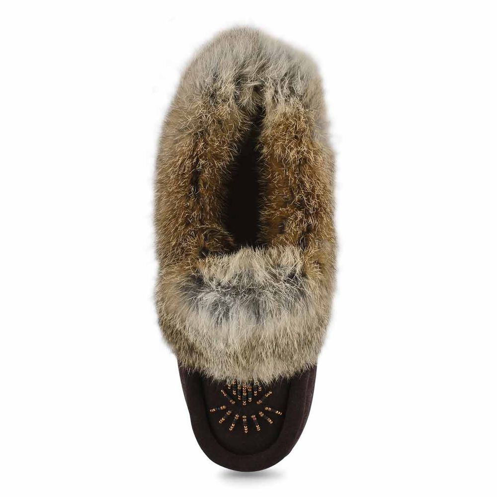 Womens Cute 5 Rabbit Fur SoftMocs - Chocolate