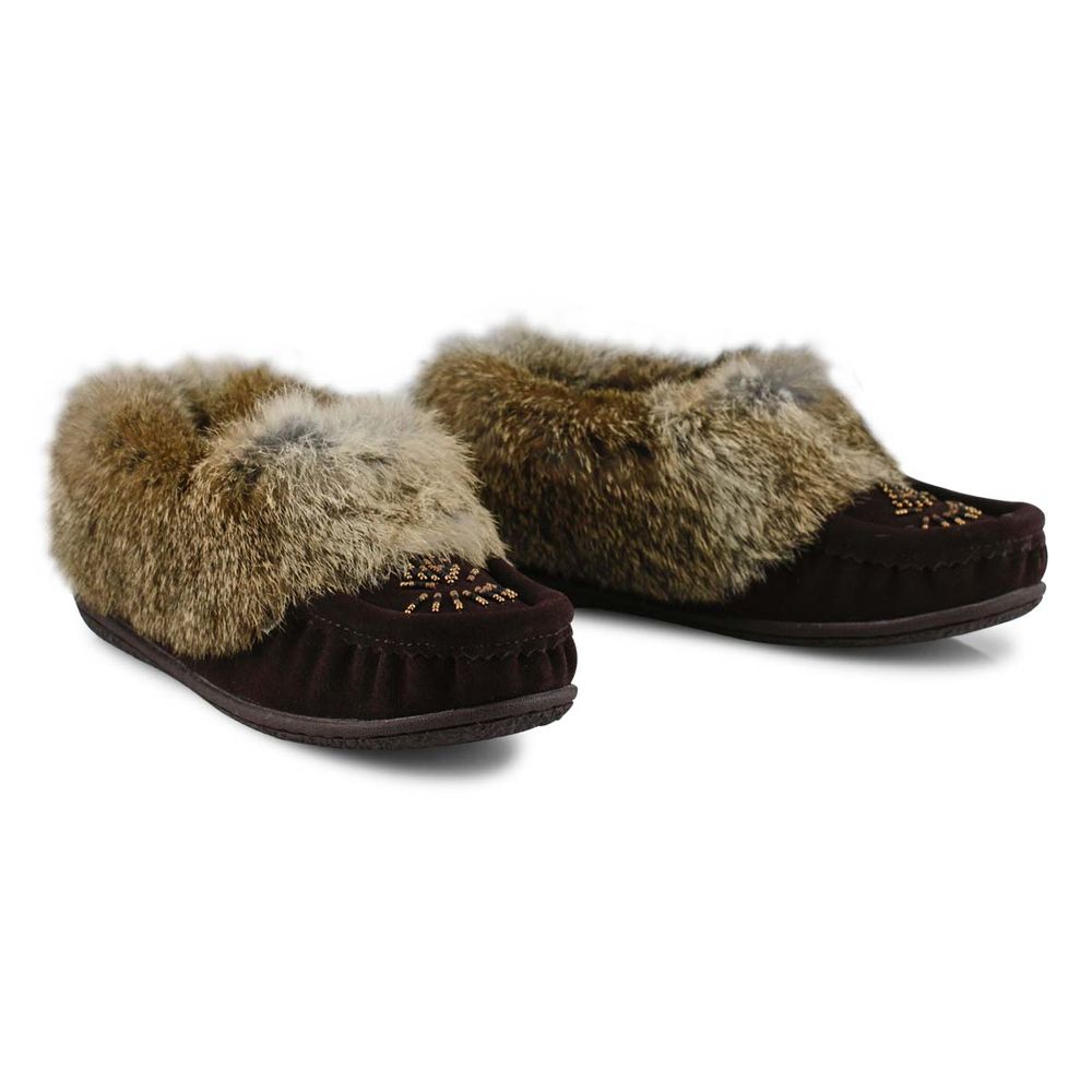 Womens Cute 5 Rabbit Fur SoftMocs - Chocolate