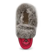 Womens Cute 5 Rabbit Fur SoftMocs - Fuschia