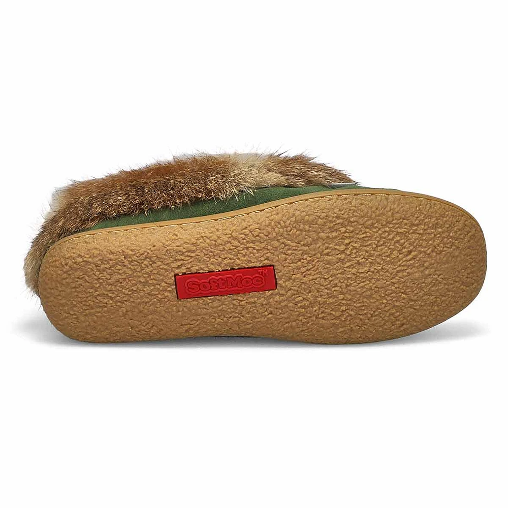 Womens Cute 5 Rabbit Fur SoftMocs - Green