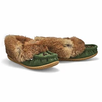 Womens Cute 5 Rabbit Fur SoftMocs - Green