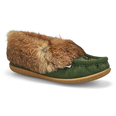 Womens Cute 5 Rabbit Fur SoftMocs - Green