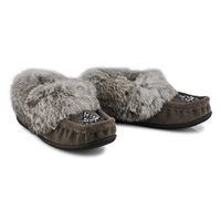 Womens Cute 5 Rabbit Fur SoftMocs - Grey