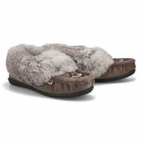 Womens Cute 5 Rabbit Fur Moccasin - Grey
