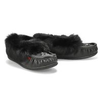 Womens Cute 5 L Rabbit Fur SoftMocs - Black