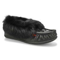 Womens Cute 5 L Rabbit Fur SoftMocs - Black