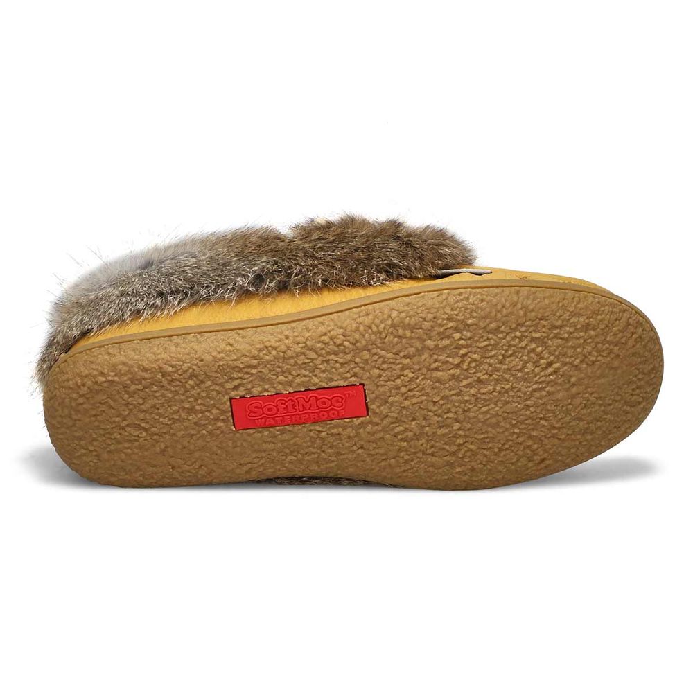 Womens Cute 5 Leather Rabbit Fur SoftMocs - Deer Cream