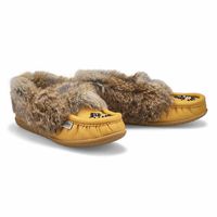 Womens Cute 5 Leather Rabbit Fur SoftMocs - Deer Cream