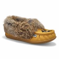 Womens Cute 5 Leather Rabbit Fur SoftMocs - Deer Cream