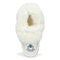 Womens Cute 5 Leather Rabbit Fur SoftMocs - White