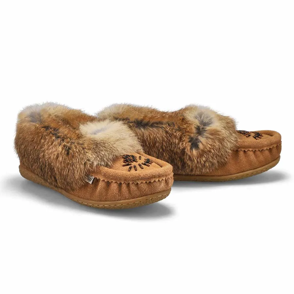 Womens Cute 5 Rabbit Fur SoftMocs - Mocha