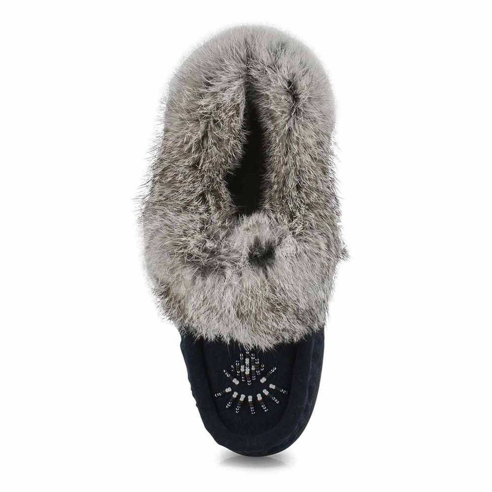 Womens Cute 5 Rabbit Fur SoftMocs - Navy