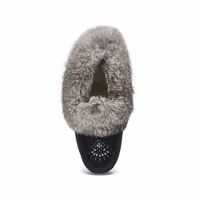 Womens Cute 5 Rabbit Fur SoftMocs - Navy