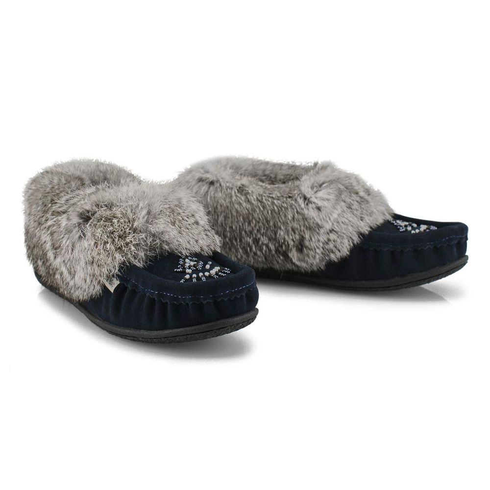 Womens Cute 5 Rabbit Fur SoftMocs - Navy