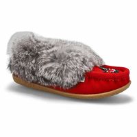 Ladies Cute 5 Rabbit Fur SoftMocs - Red