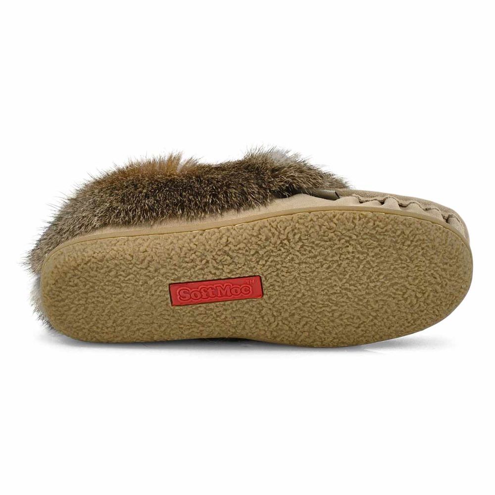 Womens Cute 5 Rabbit Fur SoftMocs - Sand