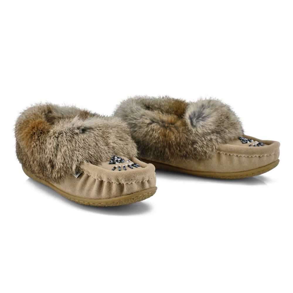 Womens Cute 5 Rabbit Fur SoftMocs - Sand