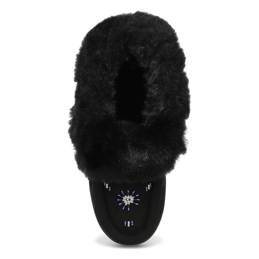 Womens Cute 5 V3 Faux Fur Vegan Moc - Black/Black