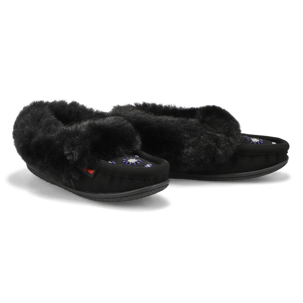 Womens Cute 5 V3 Faux Fur Vegan Moc - Black/Black