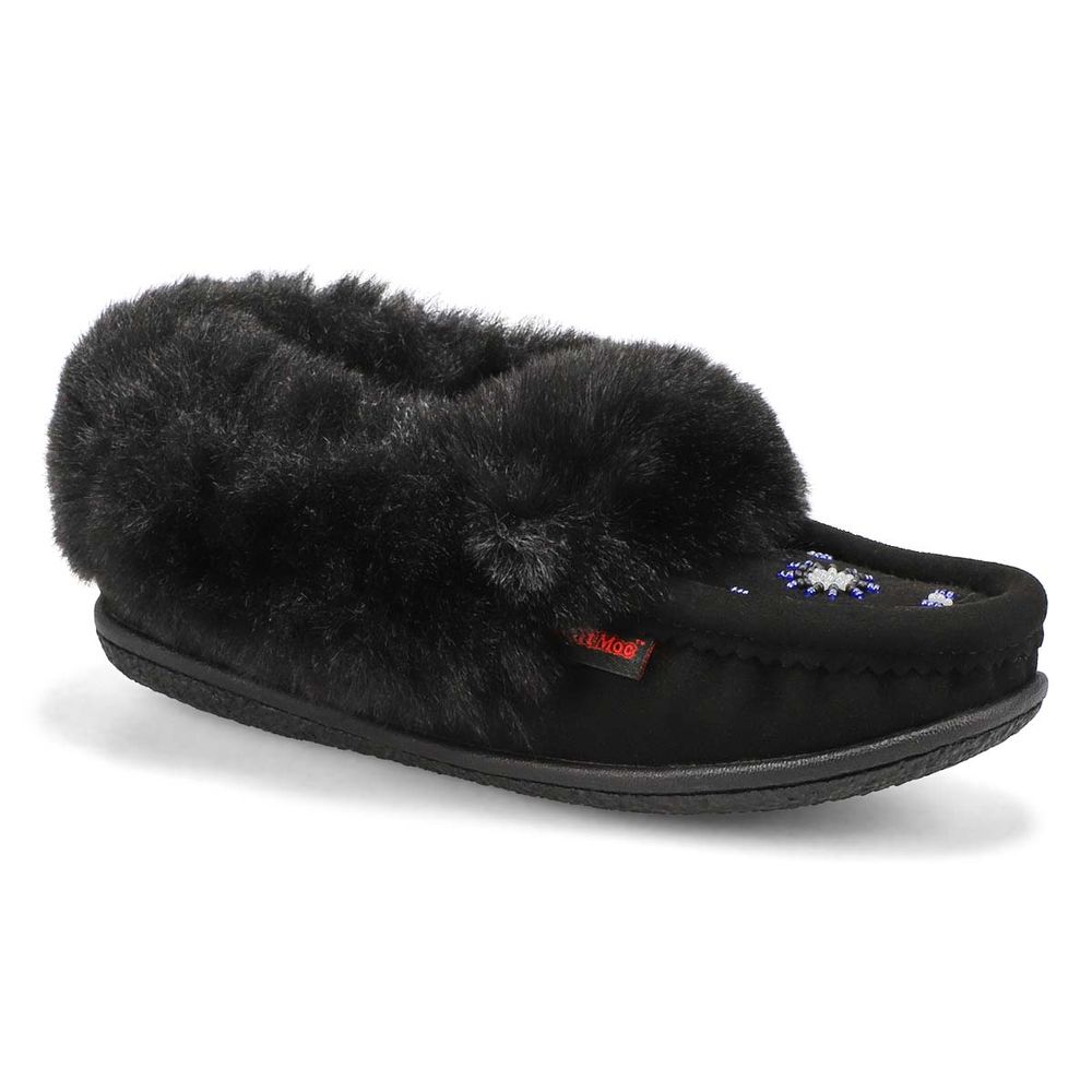 Womens Cute 5 V3 Faux Fur Vegan Moc - Black/Black