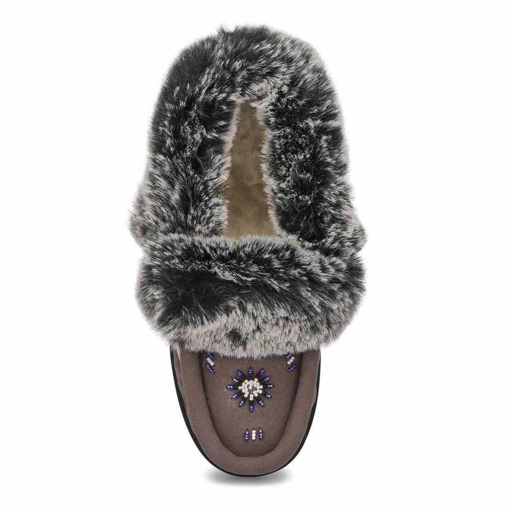 Womens Cute 5 V3 Faux Fur Vegan Moc - Grey