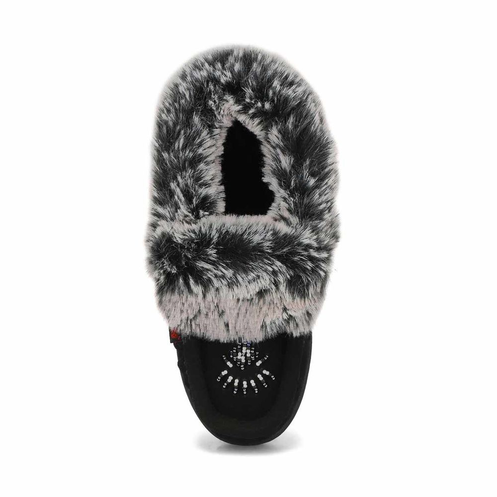 Girls Cute 6 Jr Faux Rabbit Fur SoftMocs -Black