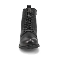 Womens Diana Leather Lace Up Zip Boot - Black