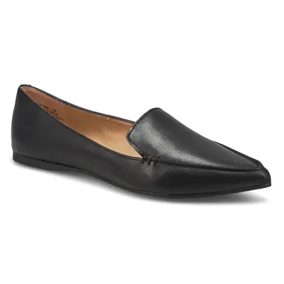 Womens Feather Leather Casual Flat - Black