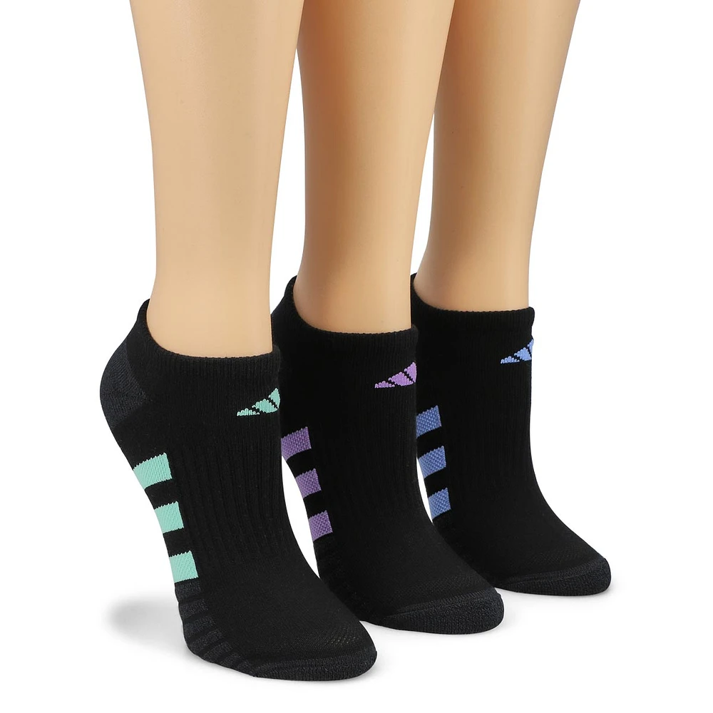 Womens Cushioned 3.0 No Show 3-Pack Socks - Black/Blue Fusion/Violet Fusion